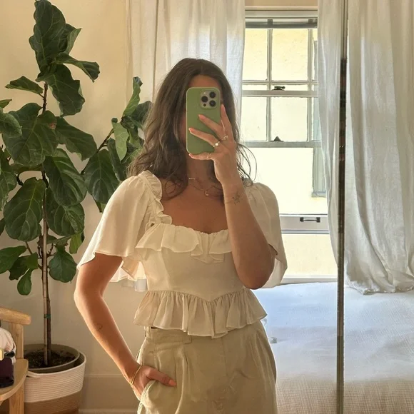 Stone cold fox white ruffle blouse